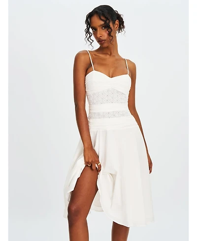 Miss Circle Women's Maelis White Eyelet Drop Waist Cotton Midi Dress