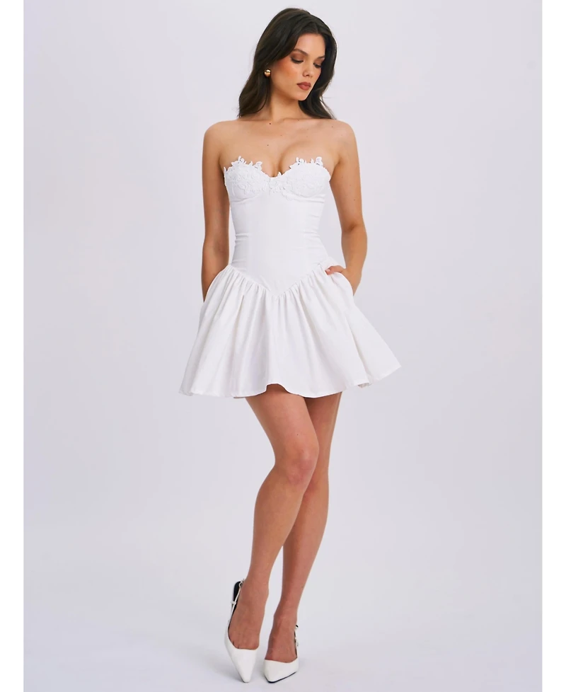 Miss Circle Women's Sacha White Lace Drop Waist Corset Puffy Mini Dress