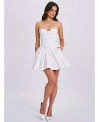 Miss Circle Women's Sacha White Lace Drop Waist Corset Puffy Mini Dress