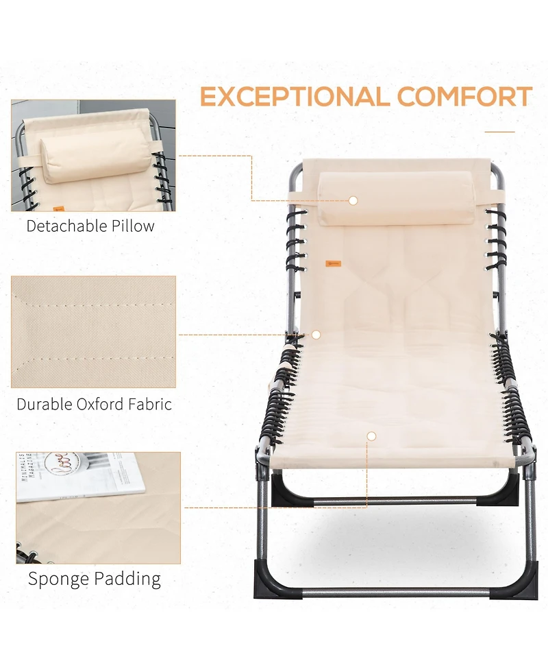 Outsunny Outdoor Padded Folding Chaise Lounge Chair with Reclining