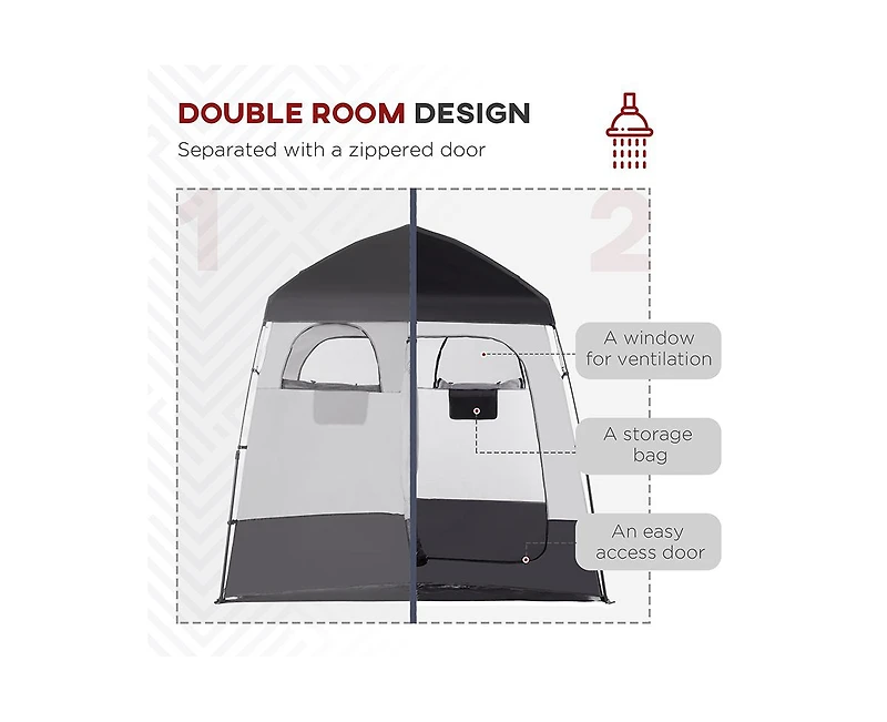 Outsunny Two Room Pop Up Shower Tent w/ Shower Bag, Floor & Carry Bag