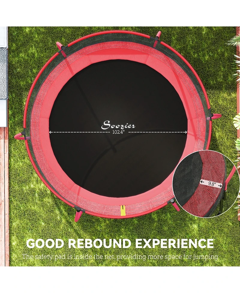Soozier 10ft Outdoor Trampoline with Net Enclosure, Curved Poles,