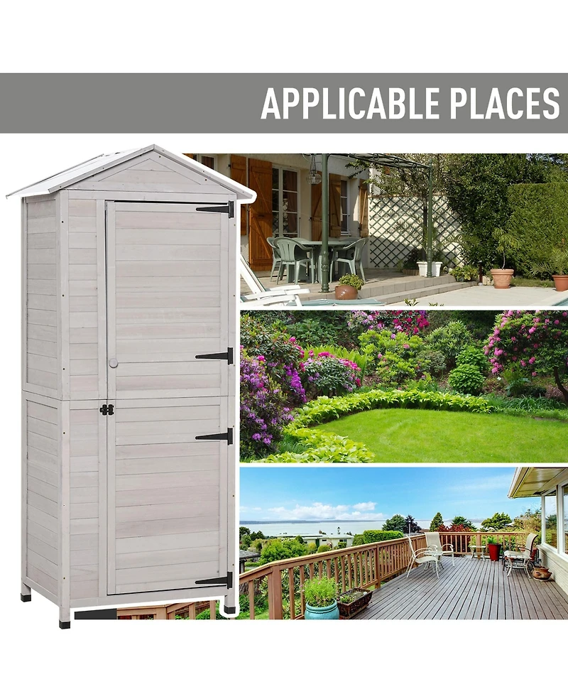 Outsunny 36" x 25" x 79" Wooden Outdoor Tool Cabinet with Tin Roof