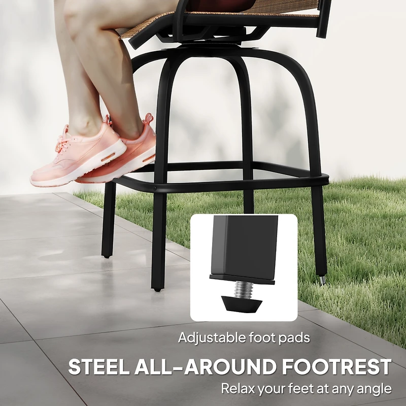 Outsunny Set of 2 Outdoor Swivel Bar Stools for Backyard Balcony Poolside