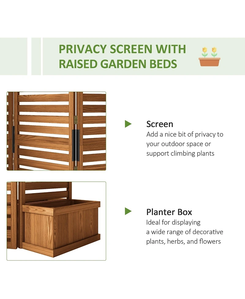 Outsunny Privacy Screen w/ Planter Box, 4 Raised Beds, Drainage Hole