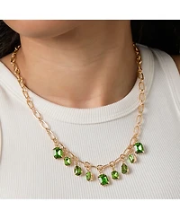 Jessica Simpson Green Gem Drop Charm Necklace in Gold-Tone Chain