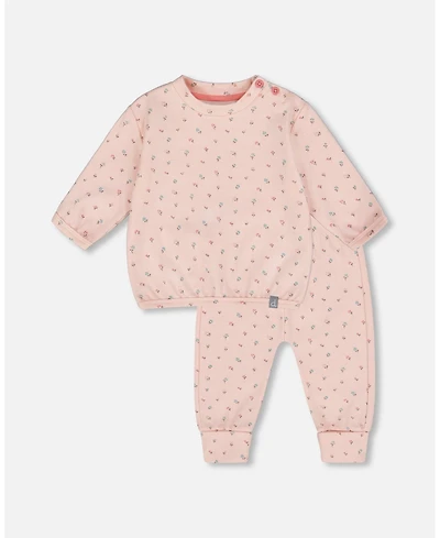 Deux par Baby Girls Cotton Pant with Top Set Pink Mini Floral
