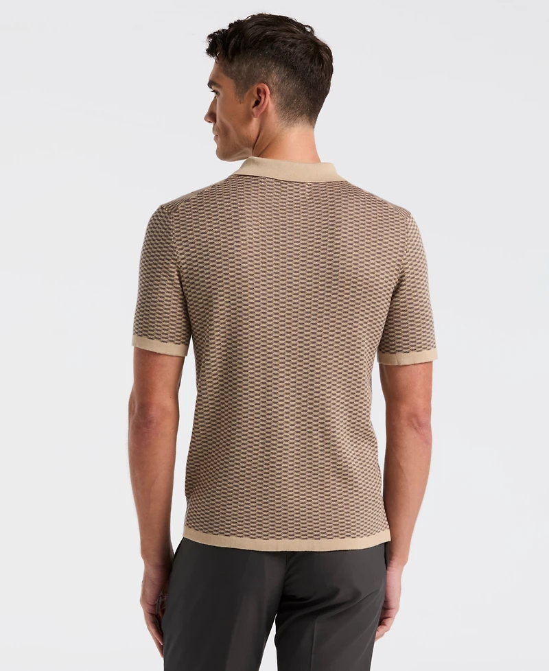Perry Ellis Men's Cotton Modal Geo Short Sleeve Polo Sweater