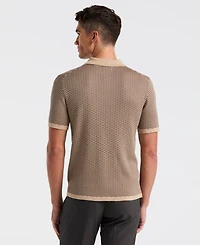 Perry Ellis Men's Cotton Modal Geo Short Sleeve Polo Sweater