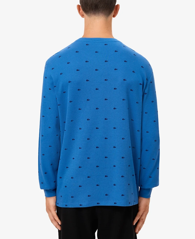 Lacoste Men's All Over Croc Print Long-Sleeve Thermal Sleep Shirt