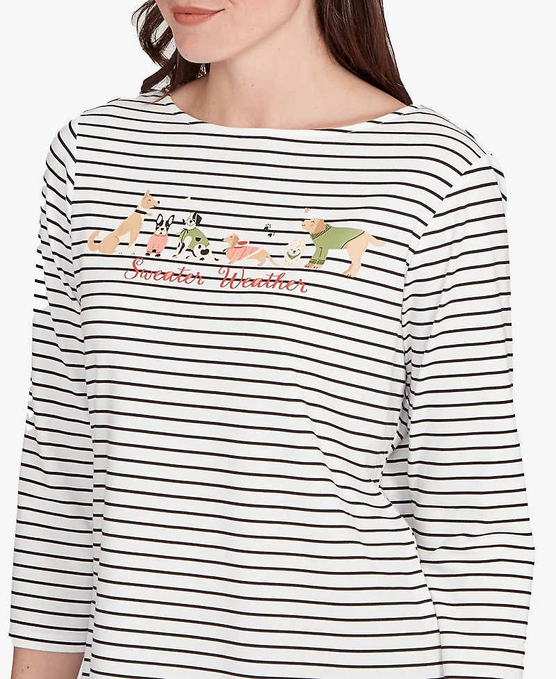 Ruby Rd. Petite Holiday Dogs Striped Knit Top