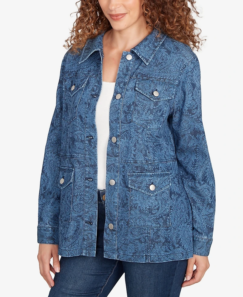 Ruby Rd. Petite Paisley Stretch Denim Utility Jacket