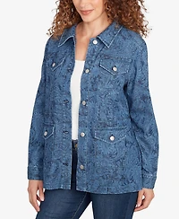 Ruby Rd. Petite Paisley Stretch Denim Utility Jacket