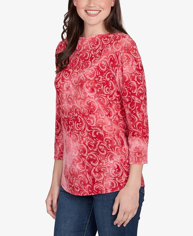 Ruby Rd. Petite Tie Dye Scroll Floral Hatchi Top