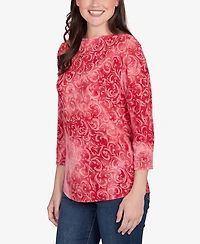 Ruby Rd. Petite Tie Dye Scroll Floral Hatchi Top