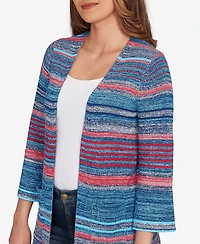 Ruby Rd. Petite Open Ribbed Stripe Front Pocket Cardigan Sweater