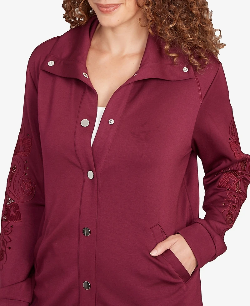 Ruby Rd. Petite Embroidered Floral Cutout Snap Jacket