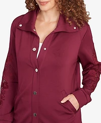 Ruby Rd. Petite Embroidered Floral Cutout Snap Jacket