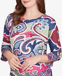 Ruby Rd. Petite Geo Paisley Border Top