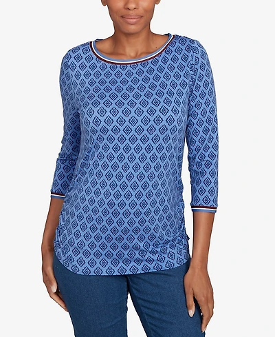 Ruby Rd. Petite Stripe Tipped Monotone Textured Top