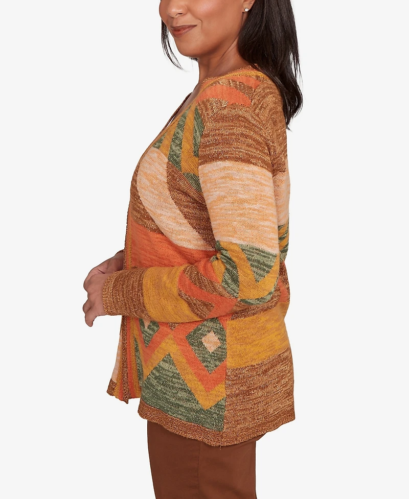 Alfred Dunner Petite Mount Laurel Patchwork Long Sleeve Cardigan Sweater