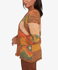Alfred Dunner Petite Mount Laurel Patchwork Long Sleeve Cardigan Sweater