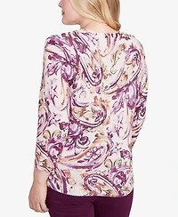 Alfred Dunner Petite Urban Legend Shimmer Paisley Crew Neck Sweater
