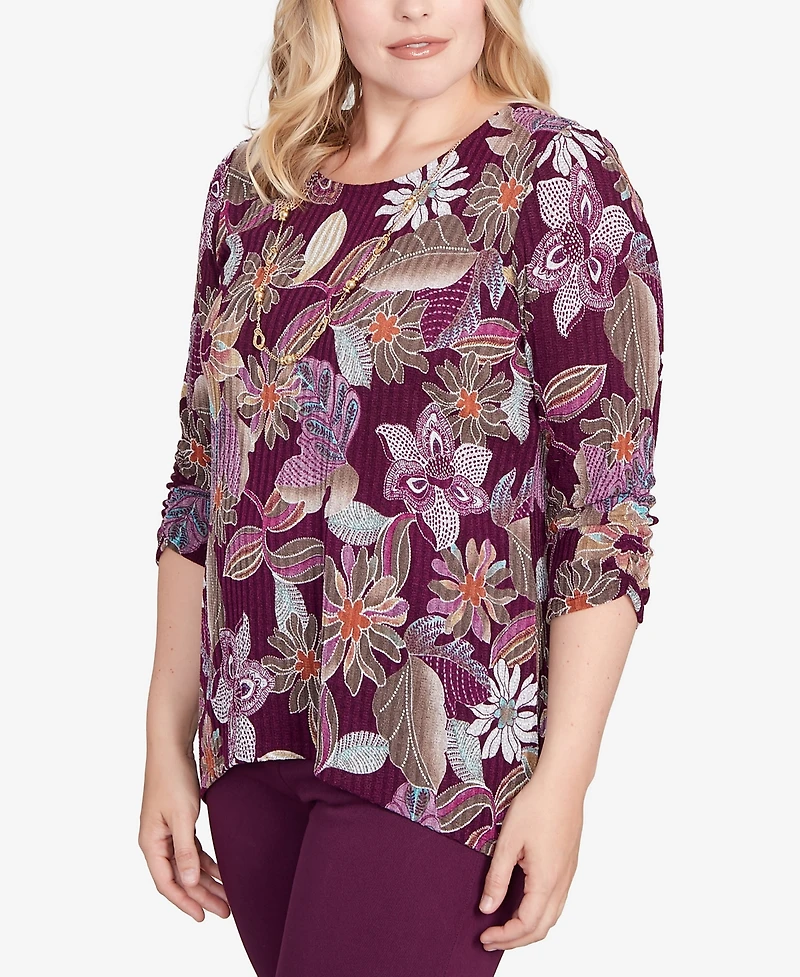 Alfred Dunner Petite Urban Legend Batik Floral Melange Printed Top