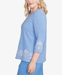 Alfred Dunner Petite Medallion Bordered Top with Necklace