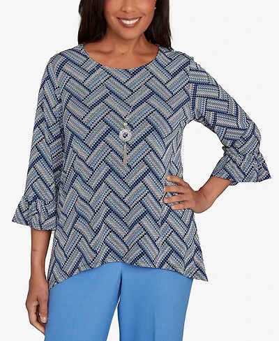 Alfred Dunner Petite Chevron Textured Knit Top with Necklace