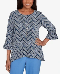 Alfred Dunner Petite Chevron Textured Knit Top with Necklace