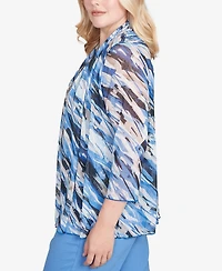 Alfred Dunner Petite Textured Mesh Printed Two One Top with Necklace