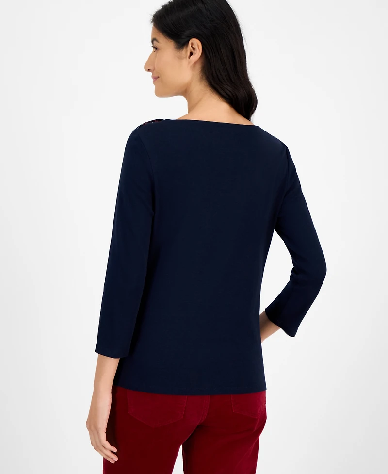 Tommy Hilfiger Women's Boat-Neck 3/4-Sleeve Top