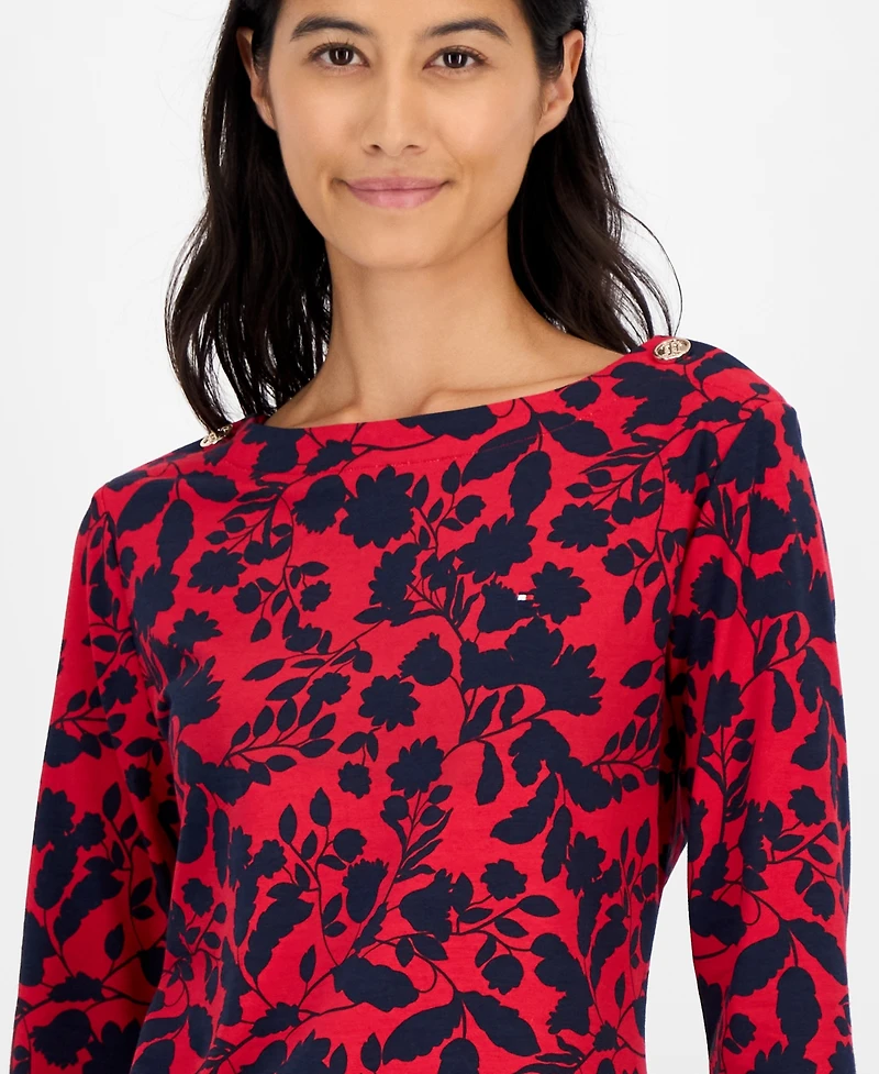 Tommy Hilfiger Women's Button-Trim 3/4-Sleeve Top