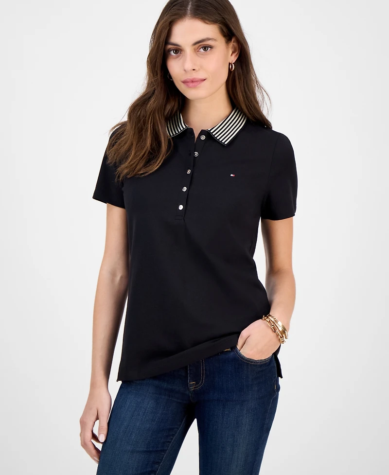 Tommy Hilfiger Women's Metallic Striped-Collar Polo Shirt