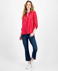 Nautica Jeans Women's Grid-Print Utility Shirt