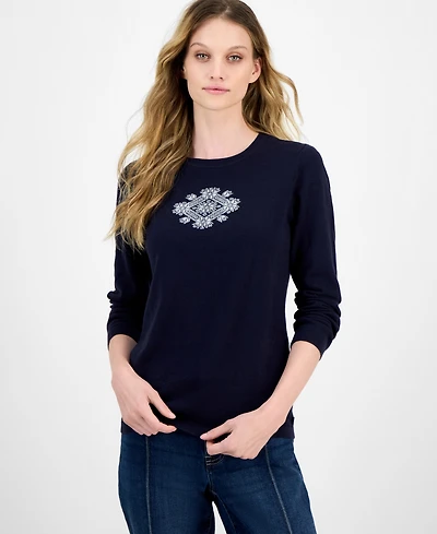 Nautica Jeans Women's Cotton Snowflake Sweater
