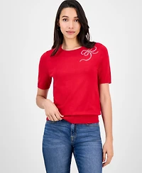 Nautica Jeans Women's Rhinestone-Bow Short-Sleeve Sweater