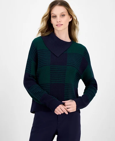 Nautica Jeans Women's Buffalo Plaid Asymmetrical-Neckline Sweater