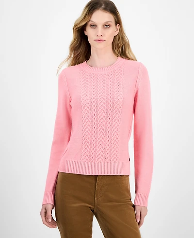 Nautica Women's Cotton Heart Cable Crewneck Sweater