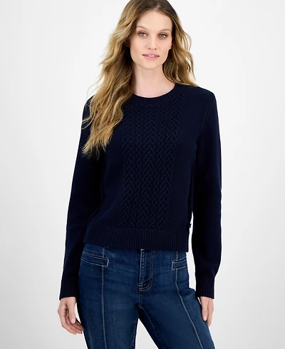 Nautica Women's Cotton Heart Cable Crewneck Sweater