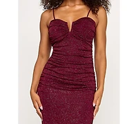 Emerald Sundae Juniors' Glitter-Knit Notched-Neck Gown