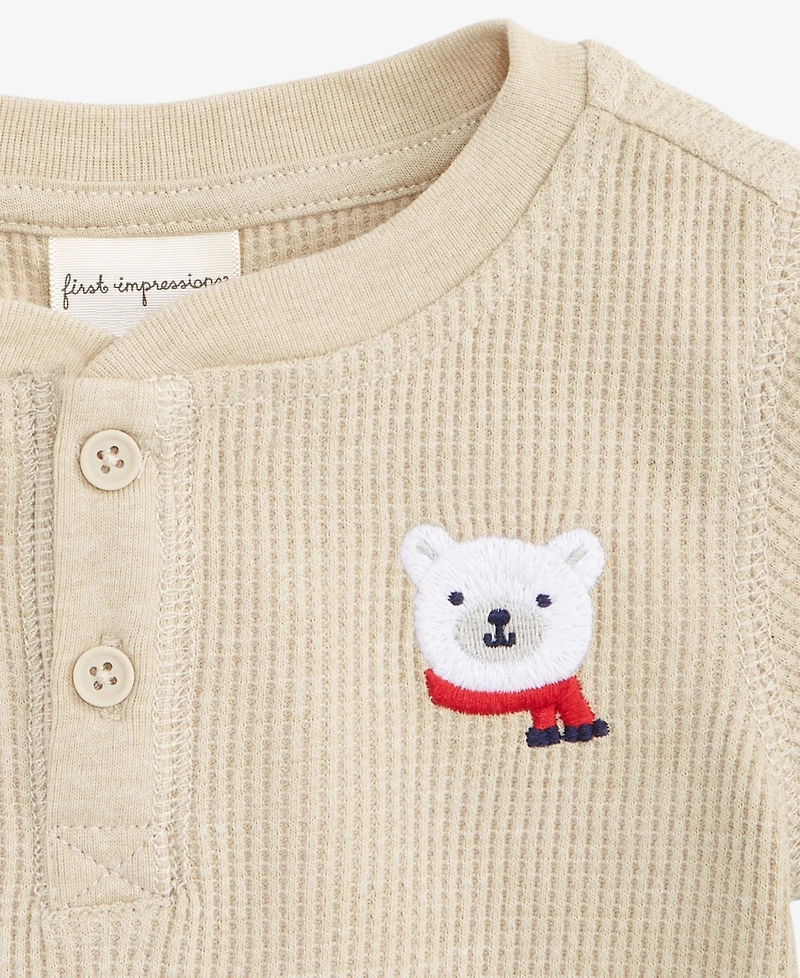 First Impressions Baby Boys Long-Sleeve Polar Bear Waffle Henley T-Shirt, Macy's Exclusive