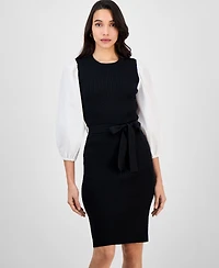 Robbie Bee Women's Mixed-Media Sweater Dress