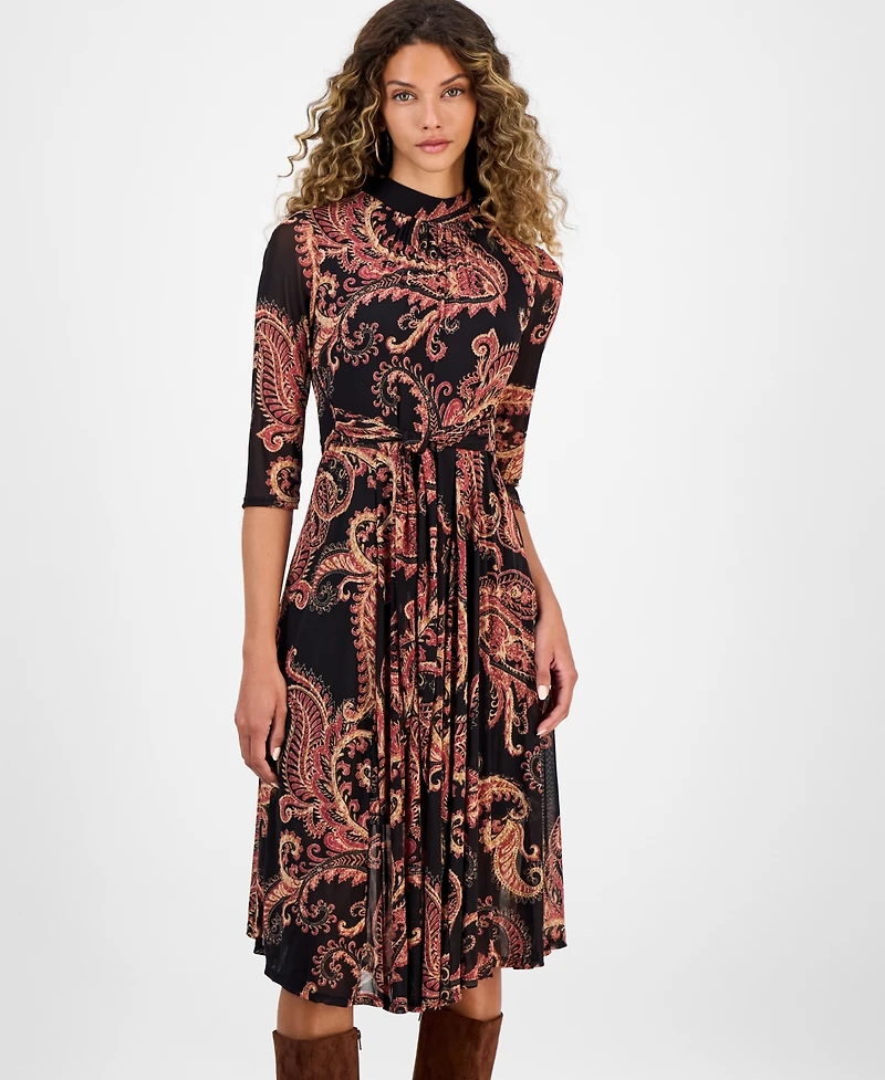 Robbie Bee Women's Printed Mock Neck Midi Dress