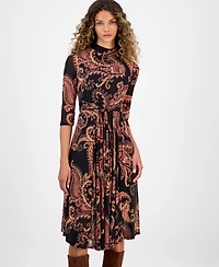 Robbie Bee Women's Printed Mock Neck Midi Dress
