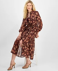 julia jordan Women's Floral Chiffon Tie-Waist 3/4-Sleeve Dress