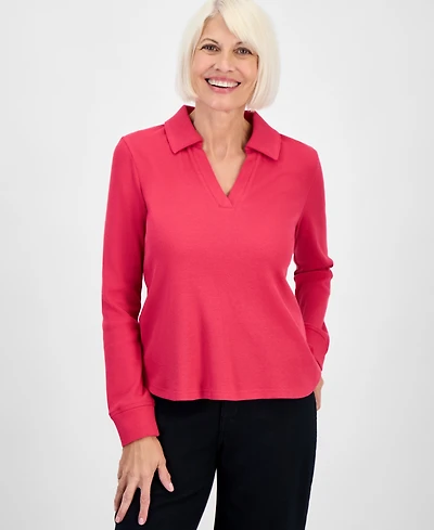Style & Co Petite Collared Long-Sleeve Thermal Top, Macy's Exclusive
