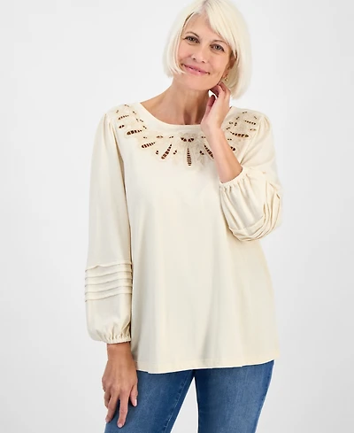 Style & Co Petite Broderie Anglaise Top, Macy's Exclusive