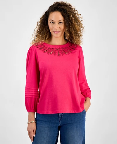 Style & Co Petite Broderie Anglaise Top, Macy's Exclusive